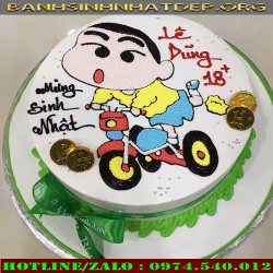Mẫu bánh kem sinh nhật vẽ hình chú khỉ chạy xe đạp - KI30